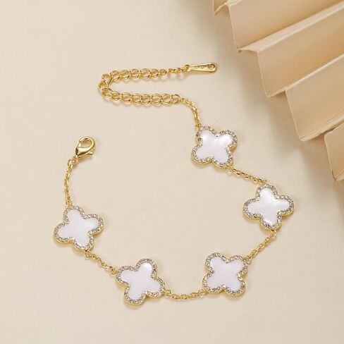 Clover Bracelet for Women 18K Gold Four Leaf Pink Lucky Link Clover Bracelets, Trendy Bracelets Set Jewelry Gifts for Women in Saudi Arabia