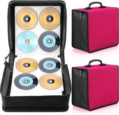 2 Pcs 400 Capacity CD/DVD Case DVD Case Holder Organizer CD Storage Wallets Protective with Zipper 600D Oxford Cloth Disc Wallet for Booklet Album Car Home Office (Rose Red) in Saudi Arabia