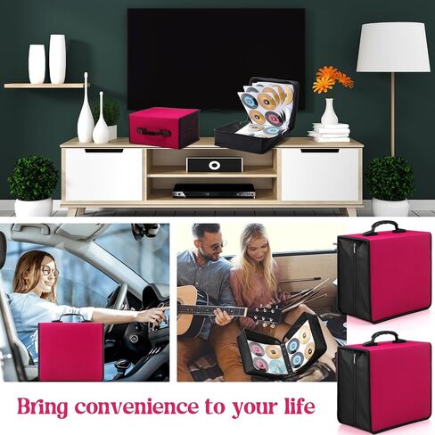 2 Pcs 400 Capacity CD/DVD Case DVD Case Holder Organizer CD Storage Wallets Protective with Zipper 600D Oxford Cloth Disc Wallet for Booklet Album Car Home Office (Rose Red) in Saudi Arabia