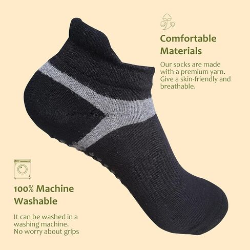 Women Non Slip Grip Ankle Socks with Anti-Skid Soles Cushioned for Yoga, Pilates, Barre,Hospital, Home, Walking in Saudi Arabia