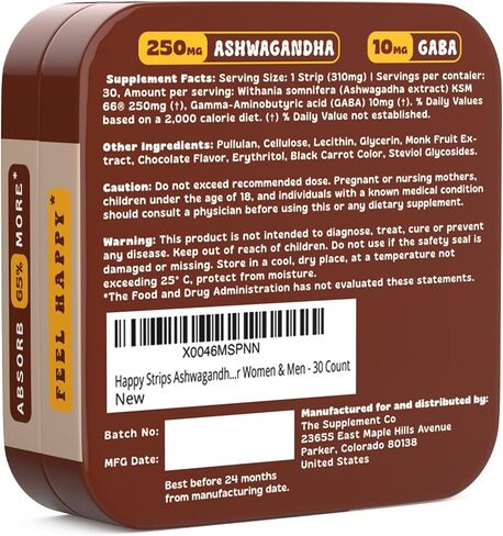 شرائط سعيدة عضوية Ashwagandha KSM 66 & GABA للتخفيف من الإجهاد ، الهدوء ، النوم-سريع المفعول وسري in Saudi Arabia