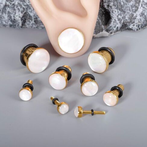 Shell Opal Ear Gauges Stretching Kit Ear Expander Plugs Short Taper Expander Solid Tunnels Body Piercing Jewelry Set in Saudi Arabia