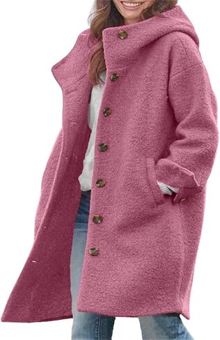 chouyatou Women's Winter Single Breasted Long Wool Coat with Hood Casual Wool Blend Trench Coat Jacket in Kuwait