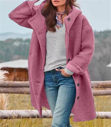 chouyatou Women's Winter Single Breasted Long Wool Coat with Hood Casual Wool Blend Trench Coat Jacket in Kuwait