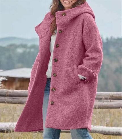 chouyatou Women's Winter Single Breasted Long Wool Coat with Hood Casual Wool Blend Trench Coat Jacket in Kuwait