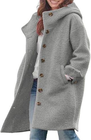 chouyatou Women's Winter Single Breasted Long Wool Coat with Hood Casual Wool Blend Trench Coat Jacket in Kuwait