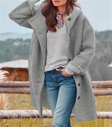 chouyatou Women's Winter Single Breasted Long Wool Coat with Hood Casual Wool Blend Trench Coat Jacket in Kuwait