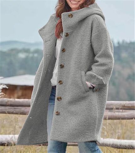 chouyatou Women's Winter Single Breasted Long Wool Coat with Hood Casual Wool Blend Trench Coat Jacket in Kuwait