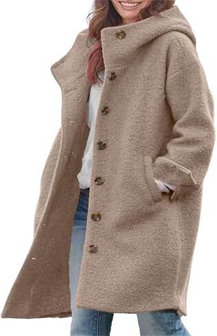 chouyatou Women's Winter Single Breasted Long Wool Coat with Hood Casual Wool Blend Trench Coat Jacket in Kuwait