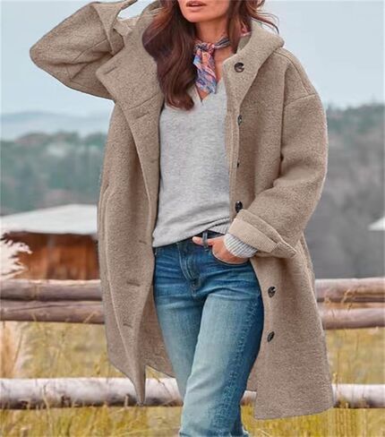 chouyatou Women's Winter Single Breasted Long Wool Coat with Hood Casual Wool Blend Trench Coat Jacket in Kuwait