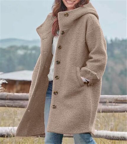 chouyatou Women's Winter Single Breasted Long Wool Coat with Hood Casual Wool Blend Trench Coat Jacket in Kuwait