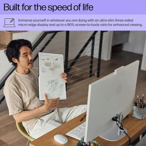 HP All-in-One Desktop Computer, 11th Generation Intel Core i5-1135G7 Processor, Intel Iris Xe Graphics, 8 GB RAM, 256 GB SSD, Windows 10 Home (27-dp1006, Natural Silver) in Kuwait