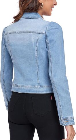 Anienaya Women's Jean Jacket Cropped Denim Jackets Stretchy Puff Long Sleeve Ripped with Pockets in Kuwait