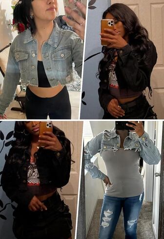 CutieLove Women's Cropped Denim Jackets Long Sleeve Destroyed Crop Top Casual Jean Coat in Kuwait