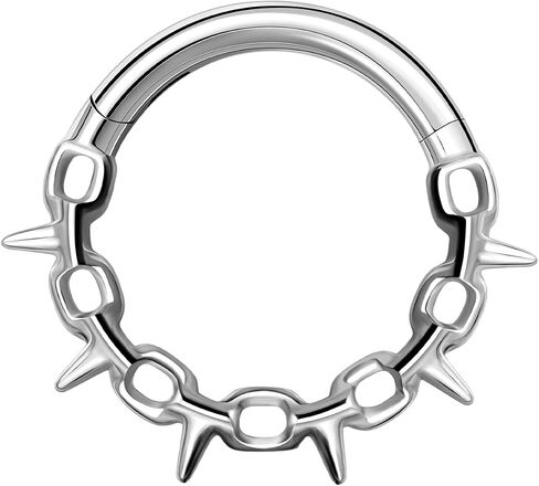 Titanium Septum Ring Daith Hoop 16G ASTM F136 Surgical Titanium Spiked Chain Nose Piercing Jewelry for Men Women, 8mm 10mm, Silver Gold, Hypoallergenic Clicker in Saudi Arabia