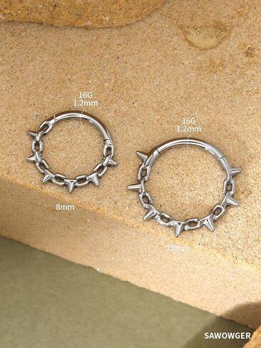 Titanium Septum Ring Daith Hoop 16G ASTM F136 Surgical Titanium Spiked Chain Nose Piercing Jewelry for Men Women, 8mm 10mm, Silver Gold, Hypoallergenic Clicker in Saudi Arabia