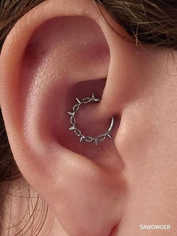 Titanium Septum Ring Daith Hoop 16G ASTM F136 Surgical Titanium Spiked Chain Nose Piercing Jewelry for Men Women, 8mm 10mm, Silver Gold, Hypoallergenic Clicker in Saudi Arabia