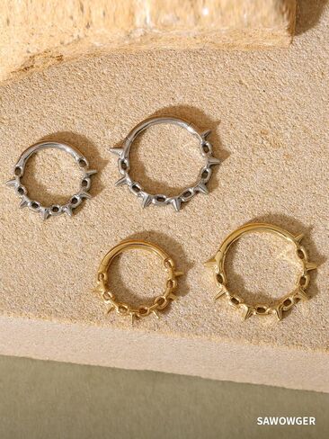 Titanium Septum Ring Daith Hoop 16G ASTM F136 Surgical Titanium Spiked Chain Nose Piercing Jewelry for Men Women, 8mm 10mm, Silver Gold, Hypoallergenic Clicker in Saudi Arabia