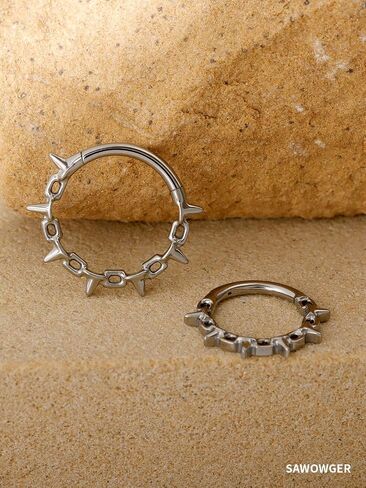 Titanium Septum Ring Daith Hoop 16G ASTM F136 Surgical Titanium Spiked Chain Nose Piercing Jewelry for Men Women, 8mm 10mm, Silver Gold, Hypoallergenic Clicker in Saudi Arabia