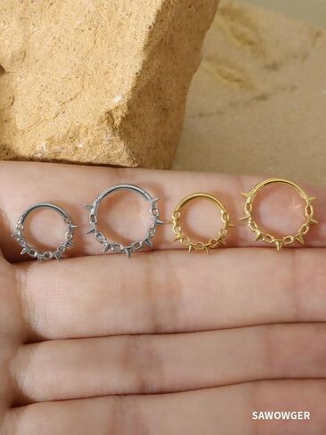 Titanium Septum Ring Daith Hoop 16G ASTM F136 Surgical Titanium Spiked Chain Nose Piercing Jewelry for Men Women, 8mm 10mm, Silver Gold, Hypoallergenic Clicker in Saudi Arabia