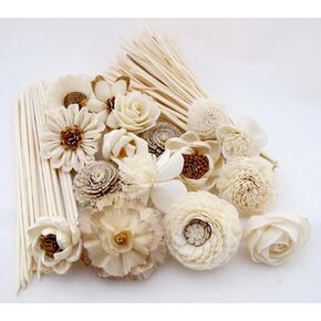 D32، مجموعة الروائح العلاجية 10 ناشر زهور مختلفة الاختلاف من خشب سيسبانيا مع 20 جرام من قصب السمسم ونمط فرع قضيب الروطان للرائحة، أبيض، صغير in Kuwait