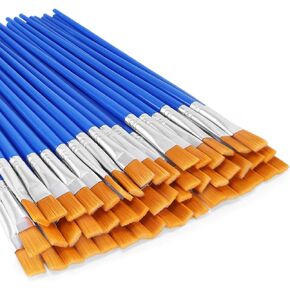 Paint Brushes Bulk, 50 Pcs Nylon Hair Paint Brushes for Acrylic Painting, Craft Paint Brushes Set for Kids Watercolor Face Canvas Painting (Flat)