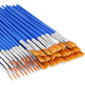 Paint Brushes Bulk, 50 Pcs Nylon Hair Paint Brushes for Acrylic Painting, Craft Paint Brushes Set for Kids Watercolor Face Canvas Painting (Flat)