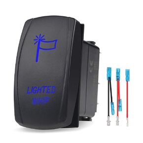 WATERWICH Whip Lighted Rocker Switch Led Waterproof Illuminated Toggle switches with Jumper Wires Set DC 20A 12V/10A 24V 5pin ON-Off SPST Switch for UTV Auto Truck Boat Marine RV (Blue)