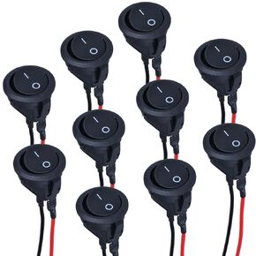 5Pcs 20mm Round Rocker Switch ON Off KCD1 Mini Latching Toggle Switch SPST 2Pin Snap-in Design with 5.9" Pre-Wired Cable 20A 12VDC 10A 125VAC for Car Boat Automotive RV Red Button
