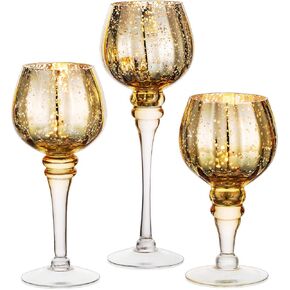 Nuptio Votive Candle Holder Gold Mercury Candle Holders Set of 3 Glass Tealight Holder in Bulk Decorative Tea Light Holders for Table Centerpiece Wedding Party Christmas Thanksgiving Anniversary