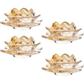 GOLDEAL 4Pcs Lotus Candle Holders, Tealight Tea Light Candle Holders, Votive Candle Holders Bulk, Clear Glass Candle Holder for Table Centerpiece, Wedding, Party, Home Decor(4 PCS,Clear)