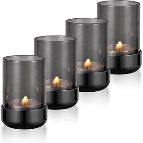 Tealight Candle Holder Black Tea Candle Holder Cylinder Glass for Standard Tea Light Birthday Party Table DIY Decor Pack of 4, Black Nickel Base+Black Glass in Saudi Arabia