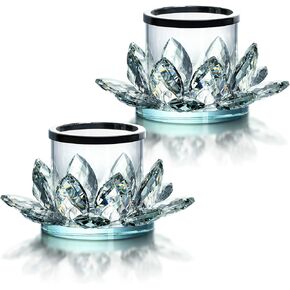 Clear Lotus Flower Candle Tealight Holder Candlestick,Set of 2，Votive Candle Holder