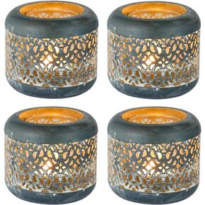 Sziqiqi Vintage Rustic Metal and Glass Tea Light Holder, Hollow-Out Design 2Pcs