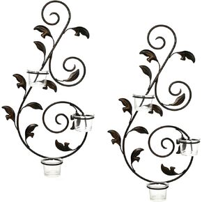 Hosley Set of 2 Iron Wall Art Tealight Candle Sconces Plaque 10.6 Inches High Ideal Gift for Wedding Bridal Party Reiki Spa and Aromatherapy Candle Gardens O3