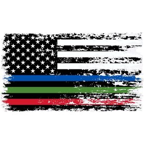 Thin Blue Green Red Line Sticker - Police Military Firefighter American Flag Decal for Cars & Windows - Made in The USA (5.9 x 3.3 inches) - Thin Three Lines Decal