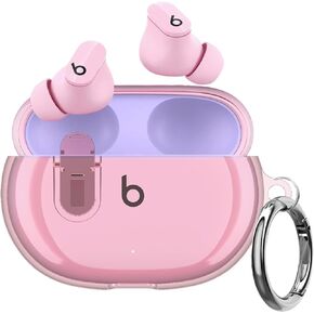 Olytop for Beats Studio Buds/Buds + Clear Case with Lock 2021/2023, Soft Transparent TPU Protective Cover Skin with Keychain Women Men for Beat Studio Buds/Buds Plus Earbuds - Pink