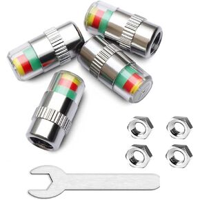 KURAMI Tire Valve Stem Caps,Tire Pressure Caps 32 PSI 2.2 Bar TPMS Tire Pressure Monitor Sensor Indicator 3 Color Eye Alert 4Pcs