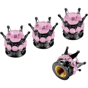 Crown Tire Valve Stem Caps, 4Pcs Handmade Bling Rhinestone Car Stem Air Caps Cover, Dustproof Tire Valve Caps for Bike Motorcycle Wheels, Auto Exterior Accessories for Girl Women (Black/Red)