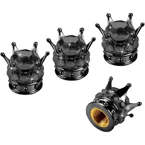 Crown Tire Valve Stem Caps, 4Pcs Handmade Bling Rhinestone Car Stem Air Caps Cover, Dustproof Tire Valve Caps for Bike Motorcycle Wheels, Auto Exterior Accessories for Girl Women (Black/Red) in Saudi Arabia