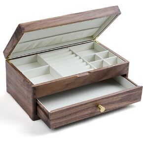 Black Walnut Wooden Jewelry Box - Allwood, Handcrafted, Classic Jewelry Box. Jewelry boxes & organizers for Women, Men, and Girls (Double-Layer)