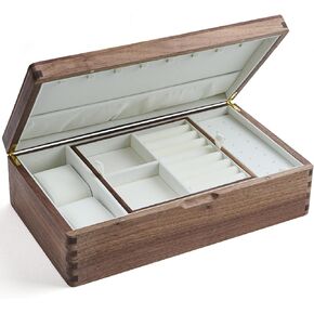 Black Walnut Wooden Jewelry Box - Allwood, Handcrafted, Classic Jewelry Box. Jewelry boxes & organizers for Women, Men, and Girls (Double-Layer)
