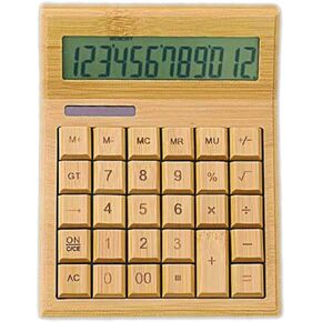 Natural Bamboo Solar Calculator Multifunctional Wood Calculator 12-Digit Large Display Solar & Battery Dual Powered Environment Friendly Wooden Calculator for Home Office School Store in Kuwait