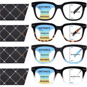 Progressive Multifocus Reading Glasses for Women Men Blue Light Blocking Spring Hinge Square Computer Readers