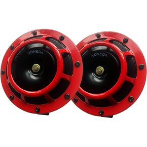 Electric Grill Mount Car Horns 12V Premium Quality Dual Supertone Protective Grills Loud High and Low Tone Twin Disc Weather Resistant（Red)）