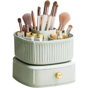 DASITON Stackable Makeup Organizer,Makeup Brush Holder With 360°Rotating Makeup Organizer Tray,Cosmetic Holder Shelf(Black)