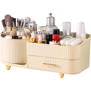 DASITON 360° Rotating Makeup Organizer with Drawers-Large Capacity Cosmetic Display Case for Skincare,Brushes,Eyeshadow&Lipstick(Green)