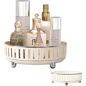 DASITON 360-Degree Rotating Makeup Organizer for Dresser,Lazy Susan Cosmetic Storage with Compartments for Perfumes,Hair & Lotion Products.(White)