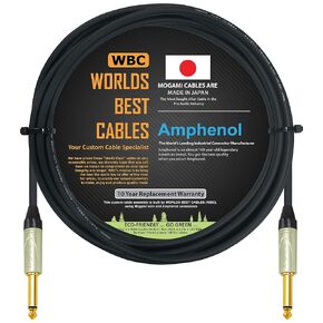 WORLDS BEST CABLES 15 Foot - Guitar Bass Instrument Cable Custom Made Using Mogami 2524 Wire and Amphenol QM2P-AU ¼ Inch Straight (6.35mm) Gold TS Connectors in Saudi Arabia