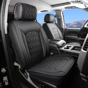 أغطية مقاعد JOJOBAY Chevy Silverado، أغطية مقاعد جلدية لسيارة GMC Sierra، تناسب مخصص 2007-2024 1500 2500HD 3500HD Crew Double Extended Regular Cab، LT LZT RST Trail Boss (الزوج الأمامي، أسود أزرق)
